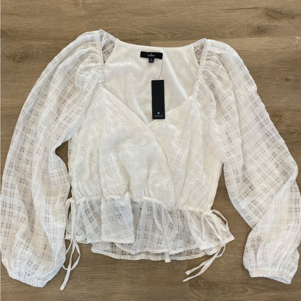 Lulu’s Sheer Long Sleeve White Peplum Blouse